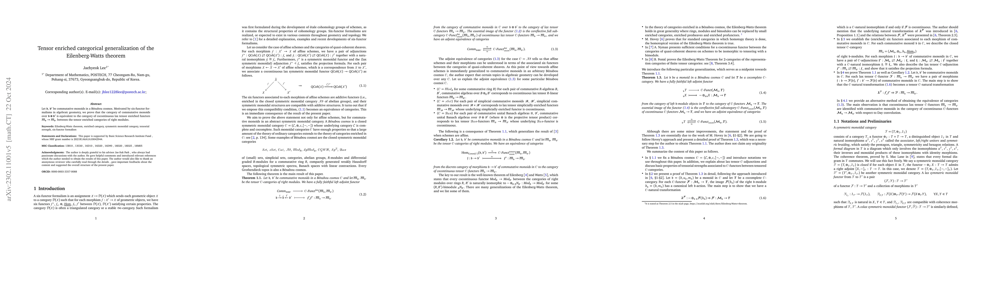 Thumbnail for Tensor enriched categorical generalization of the Eilenberg-Watts
  theorem