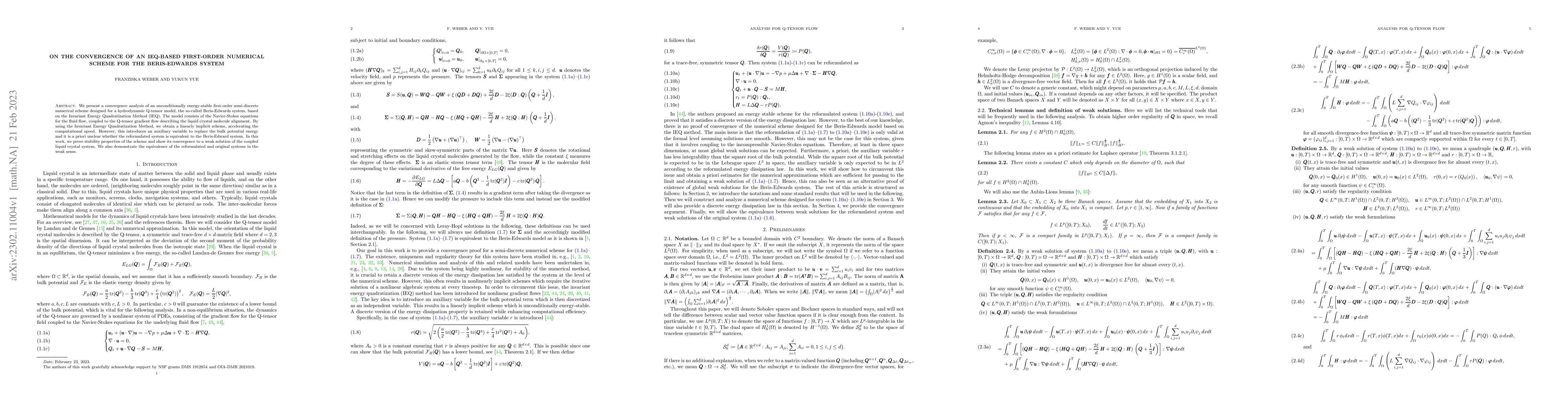 Thumbnail for On the Convergence of an IEQ-based first-order Numerical Scheme for the
  Beris-Edwards System