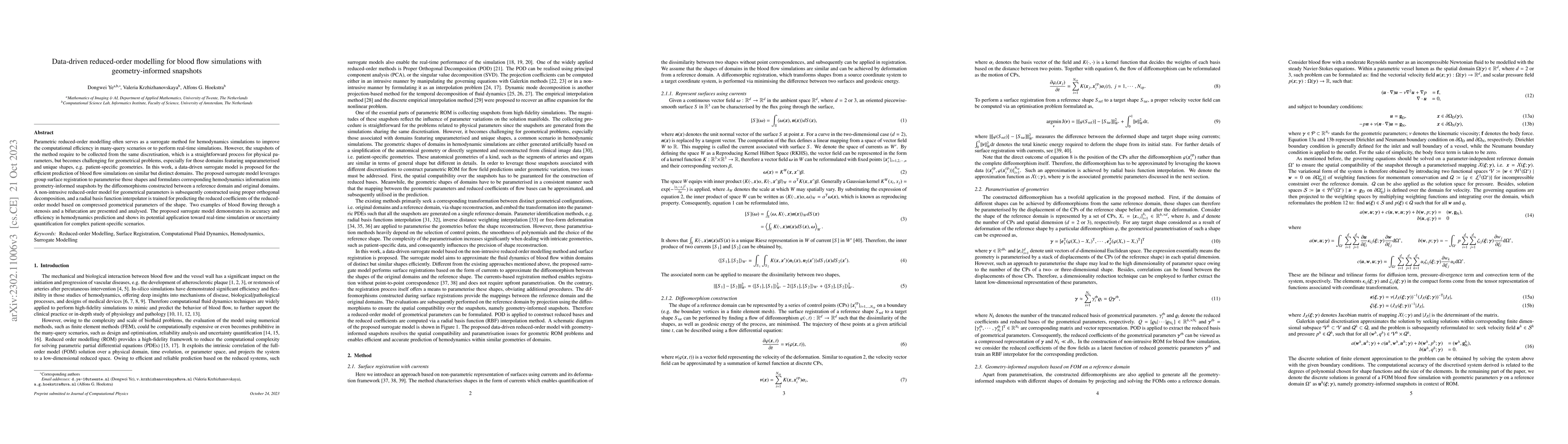 Thumbnail for Data-driven reduced-order modelling for blood flow simulations with
  geometry-informed snapshots