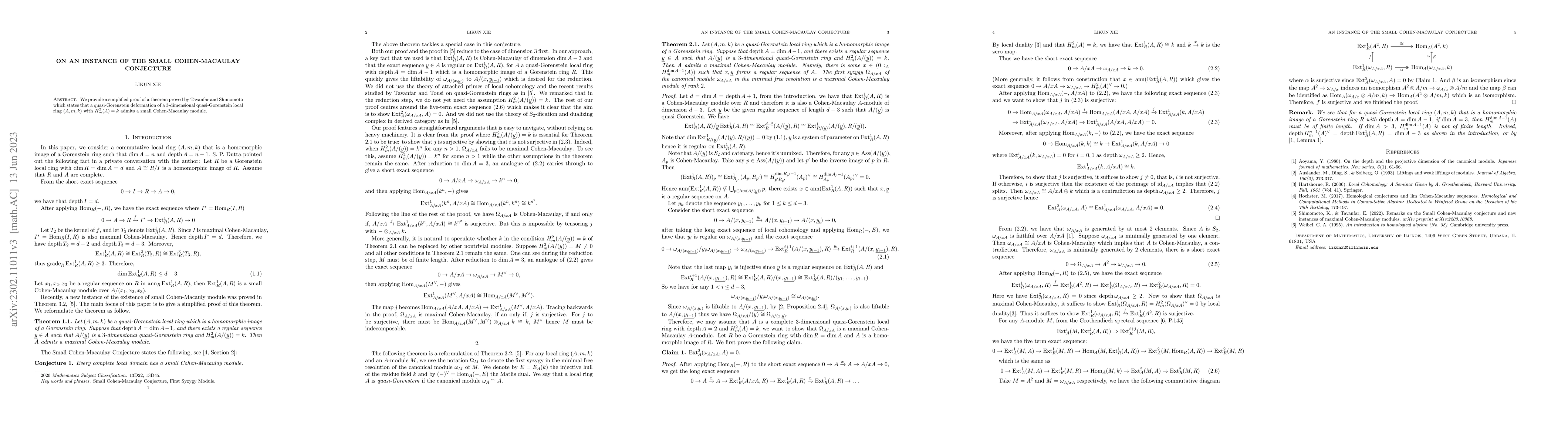 Thumbnail for On an Instance of the Small Cohen-Macaulay Conjecture