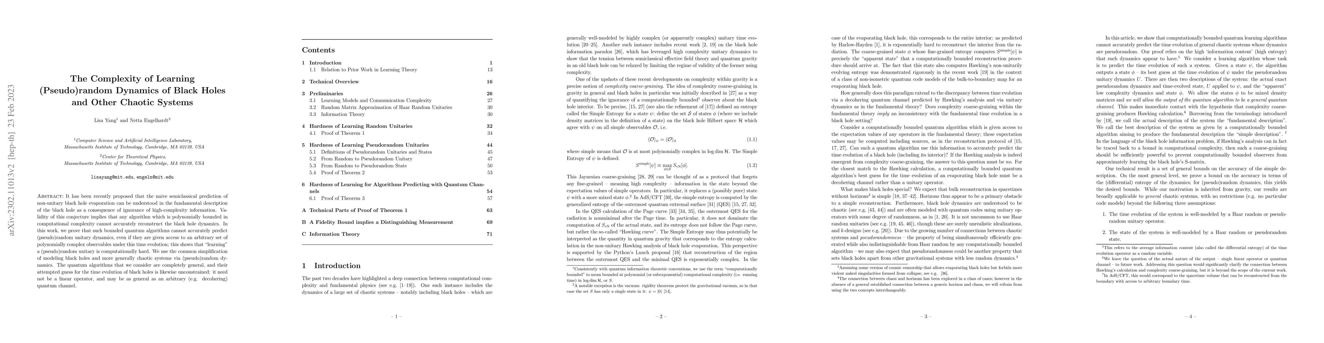 Thumbnail for The Complexity of Learning (Pseudo)random Dynamics of Black Holes and
  Other Chaotic Systems