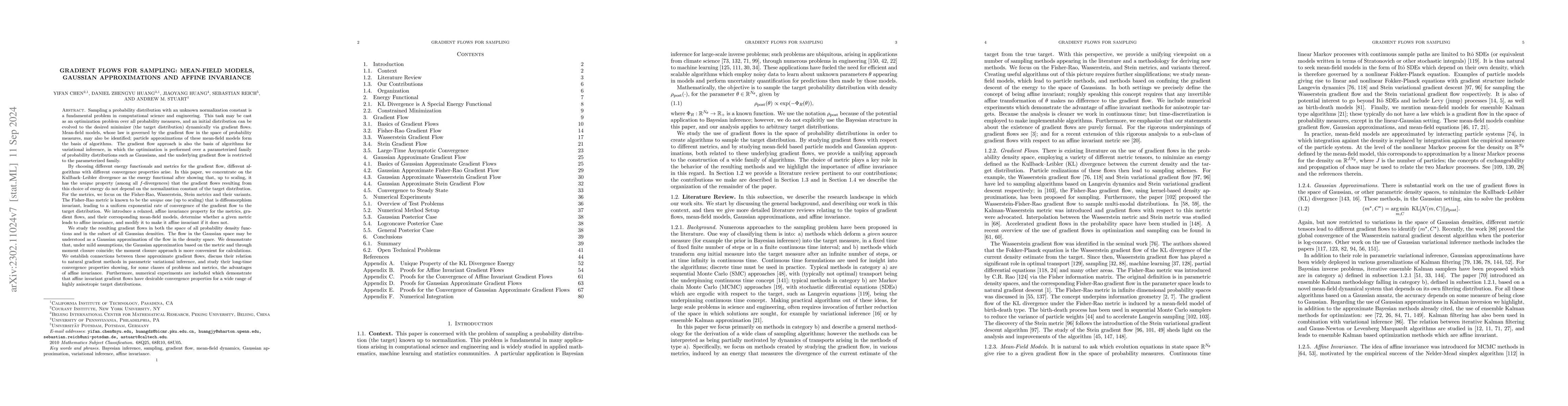 Thumbnail for Gradient Flows for Sampling: Mean-Field Models, Gaussian Approximations
  and Affine Invariance