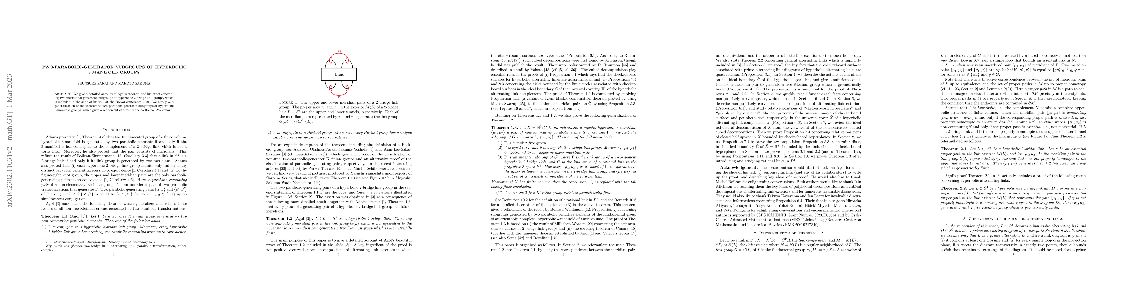 Thumbnail for Two-parabolic-generator subgroups of hyperbolic 3-manifold groups