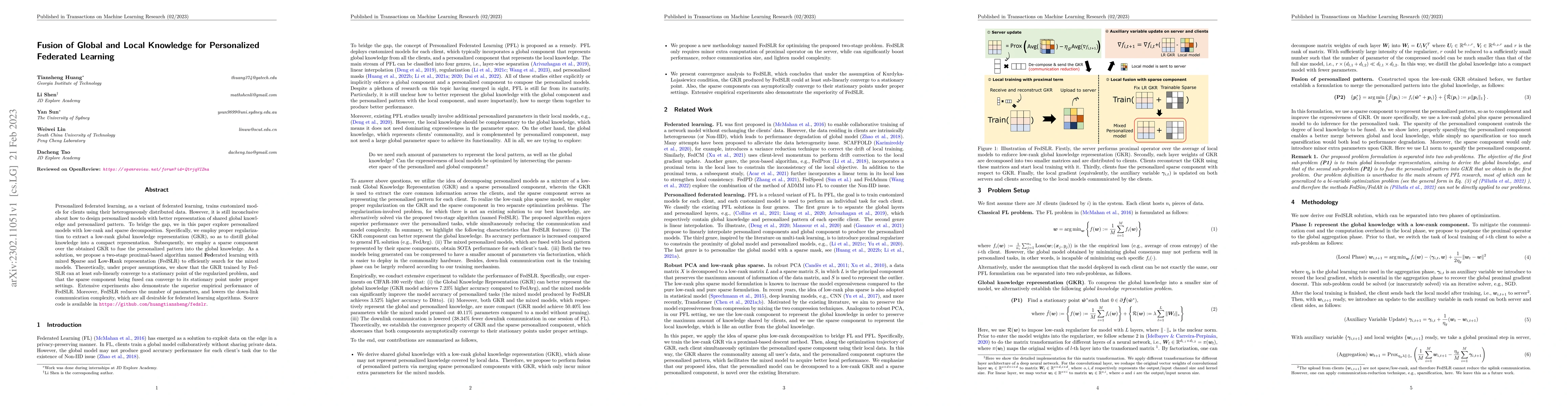 Thumbnail for Fusion of Global and Local Knowledge for Personalized Federated Learning