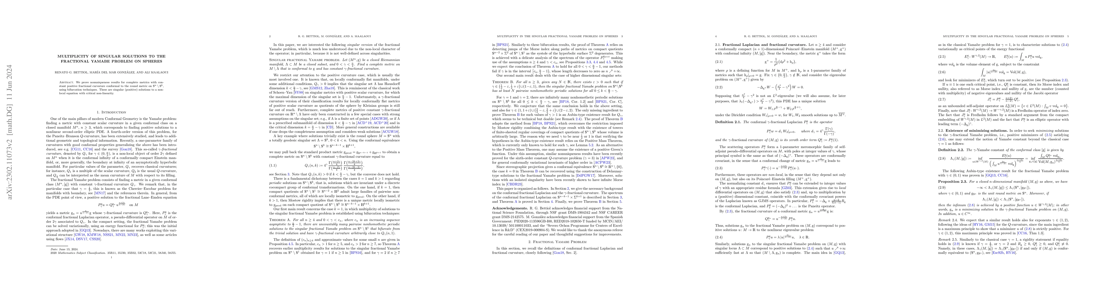 Thumbnail for Multiplicity of singular solutions to the fractional Yamabe problem on
  spheres