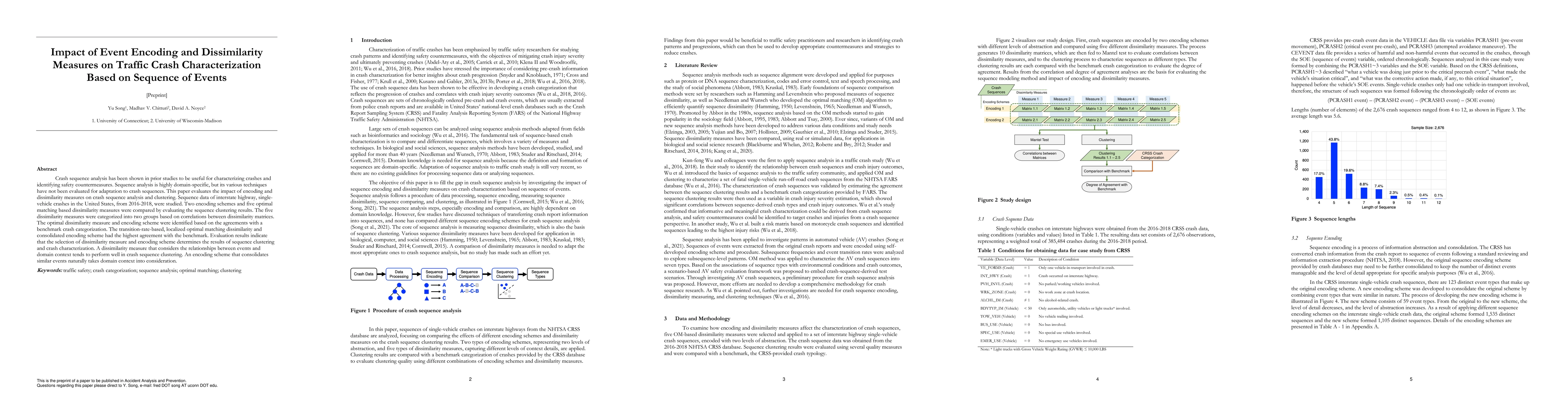 Thumbnail for Impact of Event Encoding and Dissimilarity Measures on Traffic Crash
  Characterization Based on Sequence of Events
