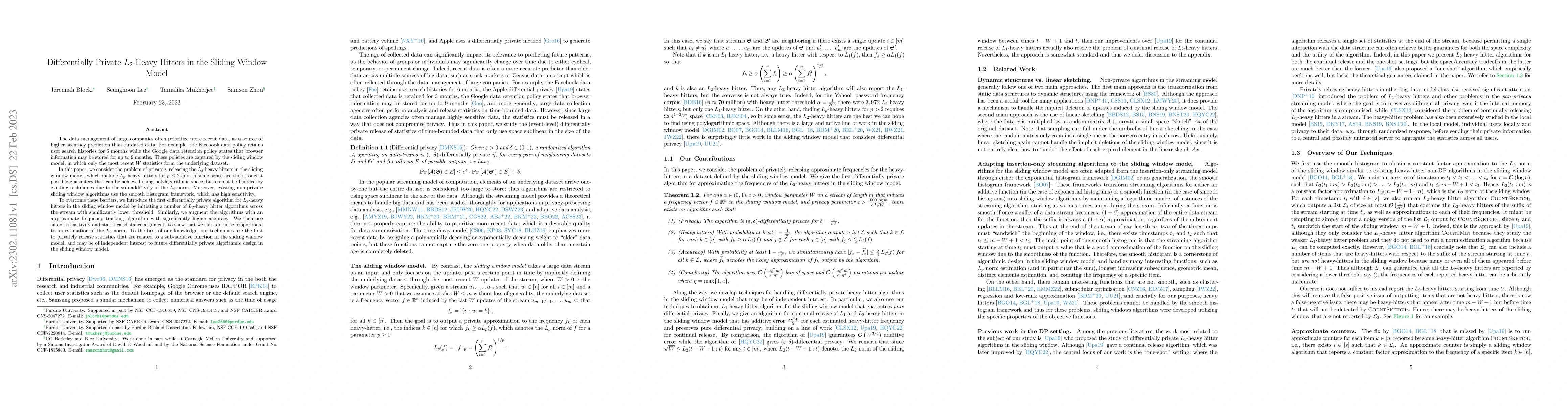 Thumbnail for Differentially Private $L_2$-Heavy Hitters in the Sliding Window Model