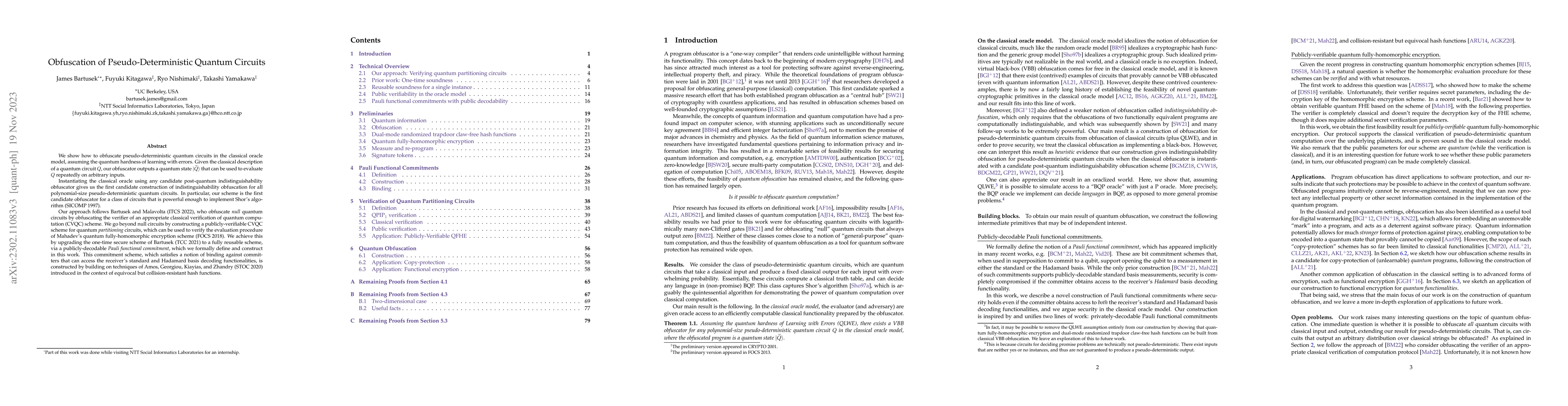 Thumbnail for Obfuscation of Pseudo-Deterministic Quantum Circuits