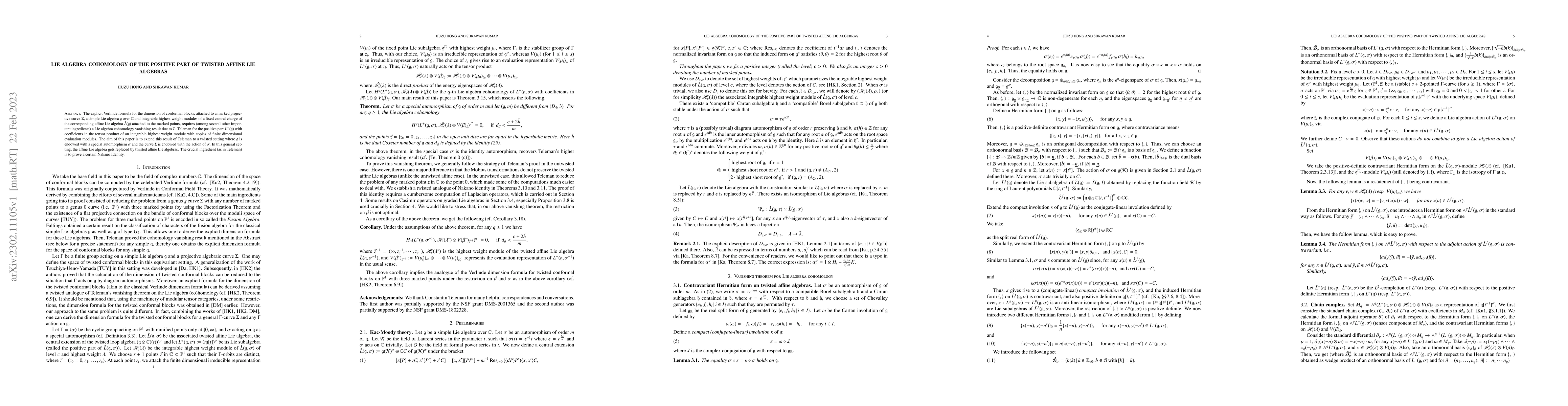 Thumbnail for Lie algebra cohomology of the positive part of twisted affine Lie
  algebras