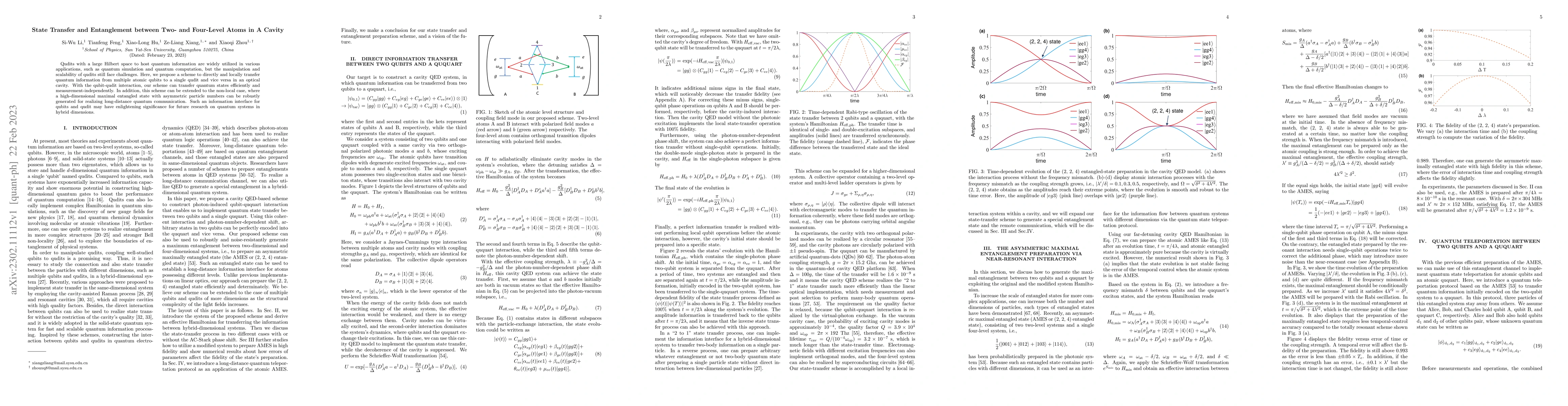 Thumbnail for State Transfer and Entanglement between Two- and Four-Level Atoms in A
  Cavity