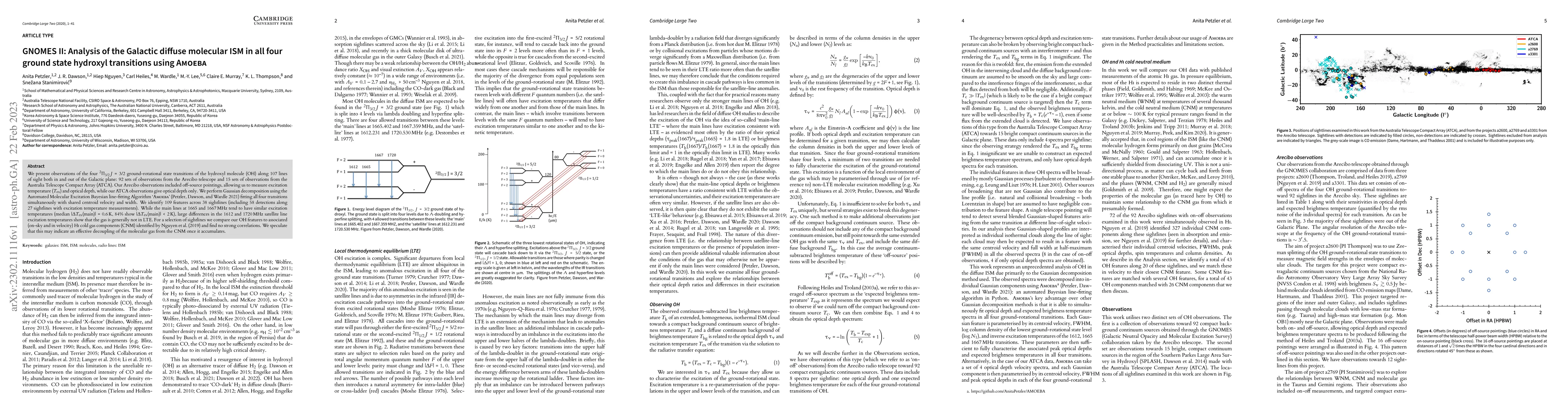 Thumbnail for GNOMES II: Analysis of the Galactic diffuse molecular ISM in all four
  ground state hydroxyl transitions using Amoeba