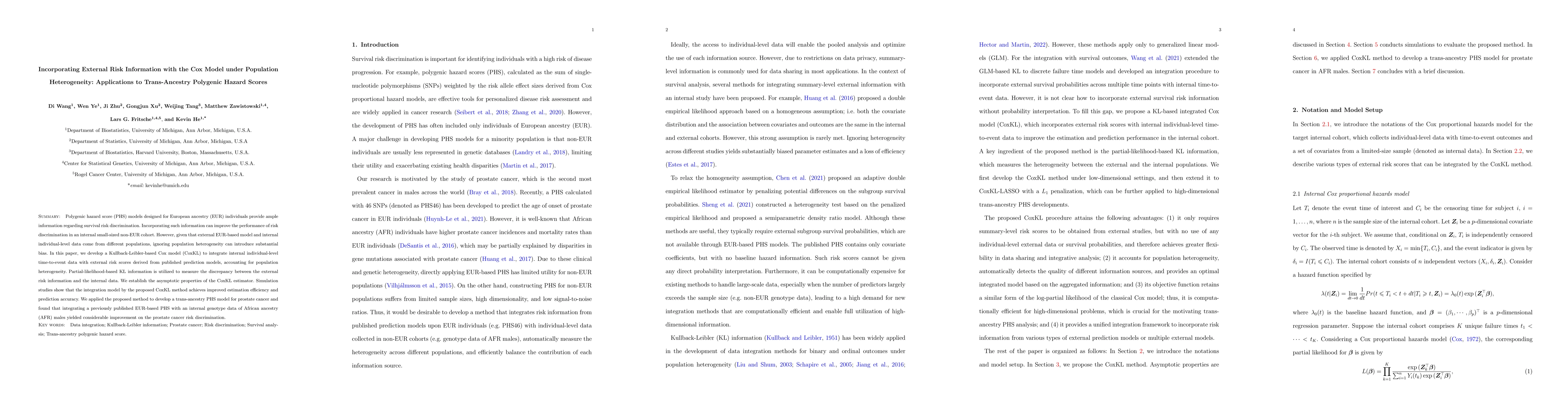 Thumbnail for Incorporating External Risk Information with the Cox Model under
  Population Heterogeneity: Applications to Trans-Ancestry Polygenic Hazard
  Scores