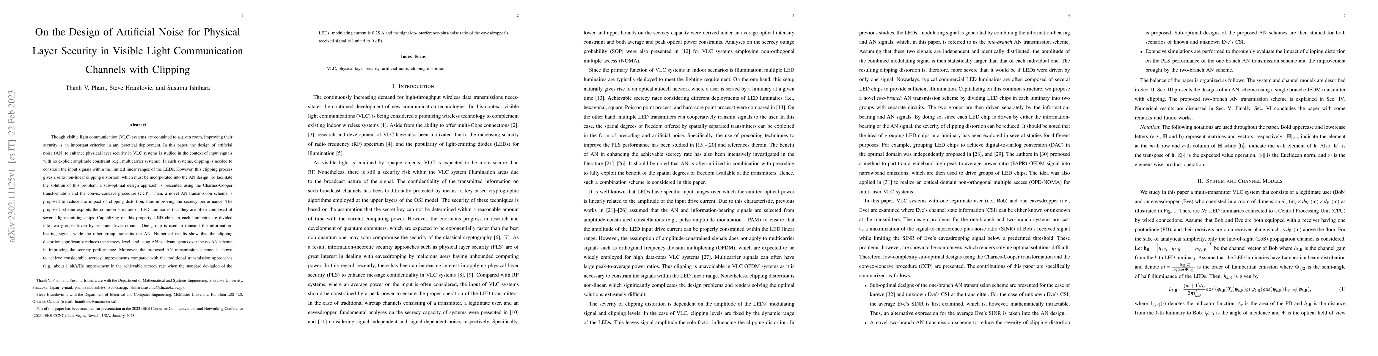 Thumbnail for On the Design of Artificial Noise for Physical Layer Security in Visible
  Light Communication Channels with Clipping
