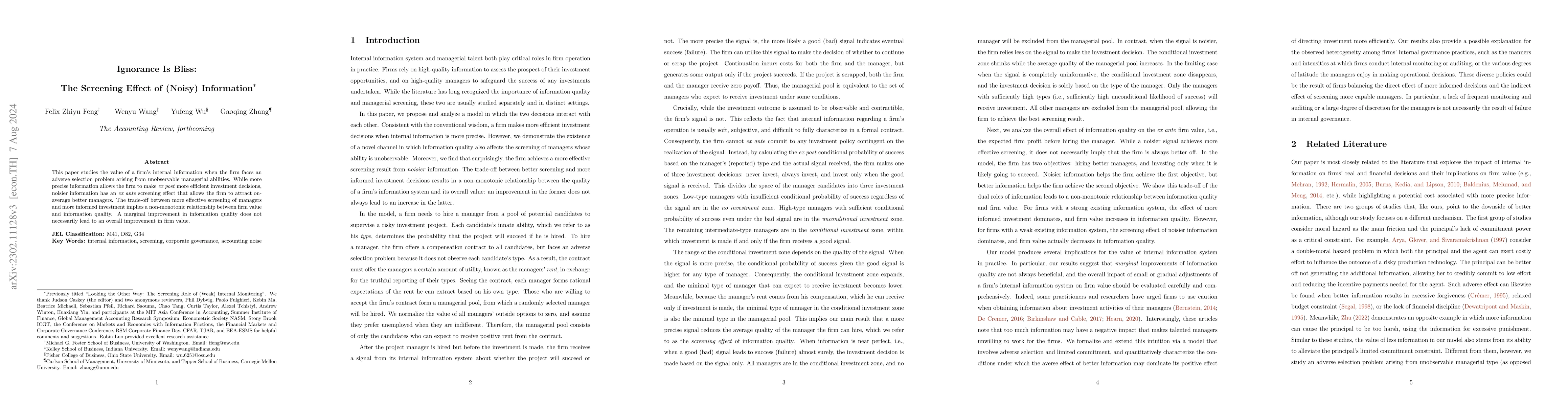 Thumbnail for Ignorance Is Bliss: The Screening Effect of (Noisy) Information