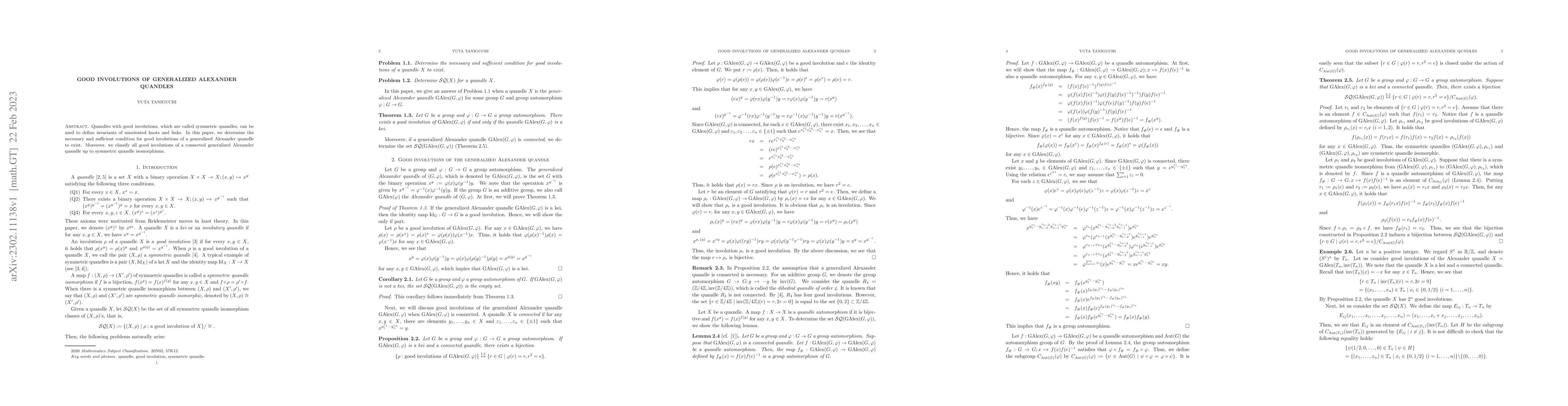 Thumbnail for Good involutions of generalized Alexander quandles