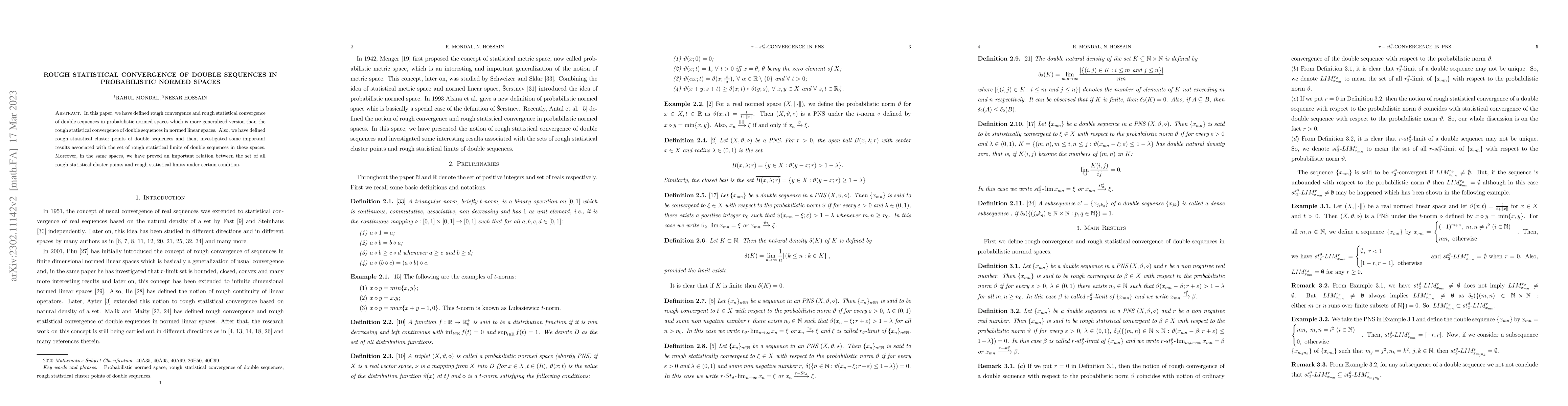 Thumbnail for Rough Statistical Convergence of Double Sequences in Probabilistic
  Normed Spaces