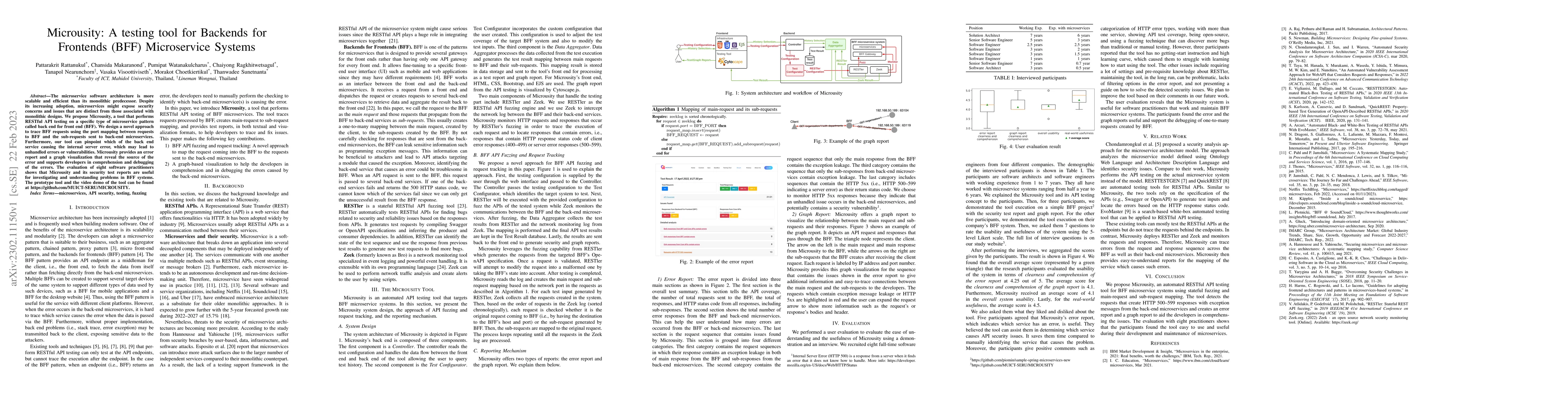 Thumbnail for Microusity: A testing tool for Backends for Frontends (BFF) Microservice
  Systems