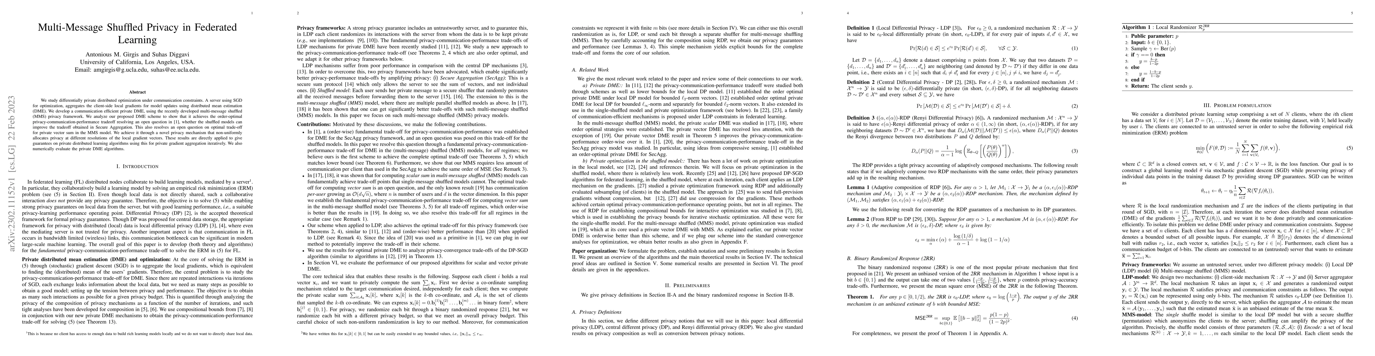 Thumbnail for Multi-Message Shuffled Privacy in Federated Learning