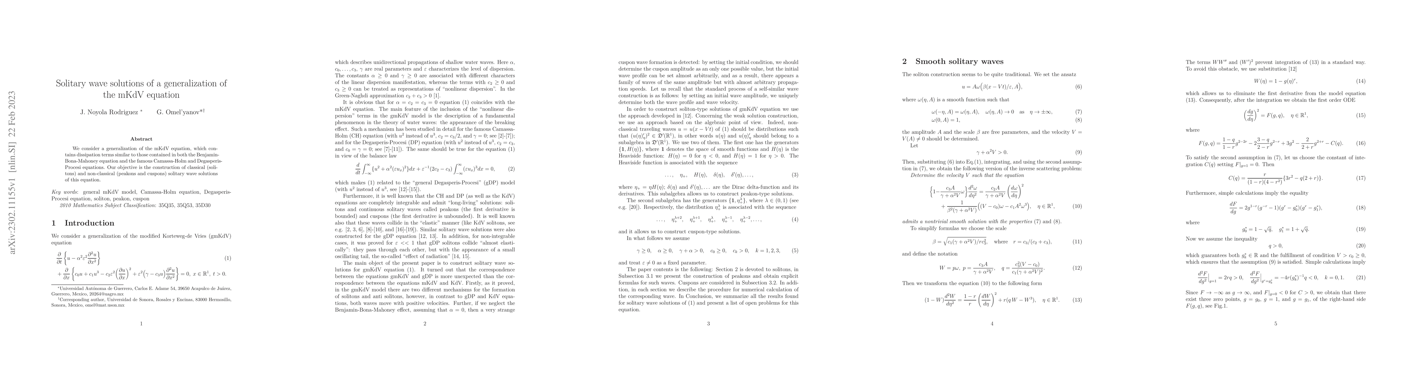 Thumbnail for Solitary wave solutions of a generalization of the mKdV equation