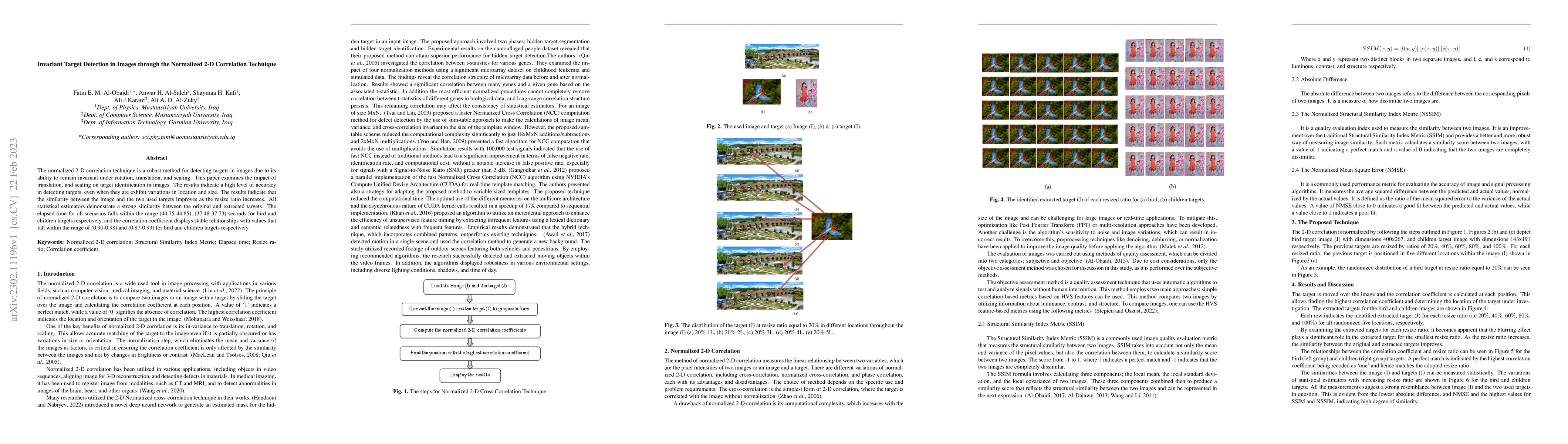 Thumbnail for Invariant Target Detection in Images through the Normalized 2-D
  Correlation Technique
