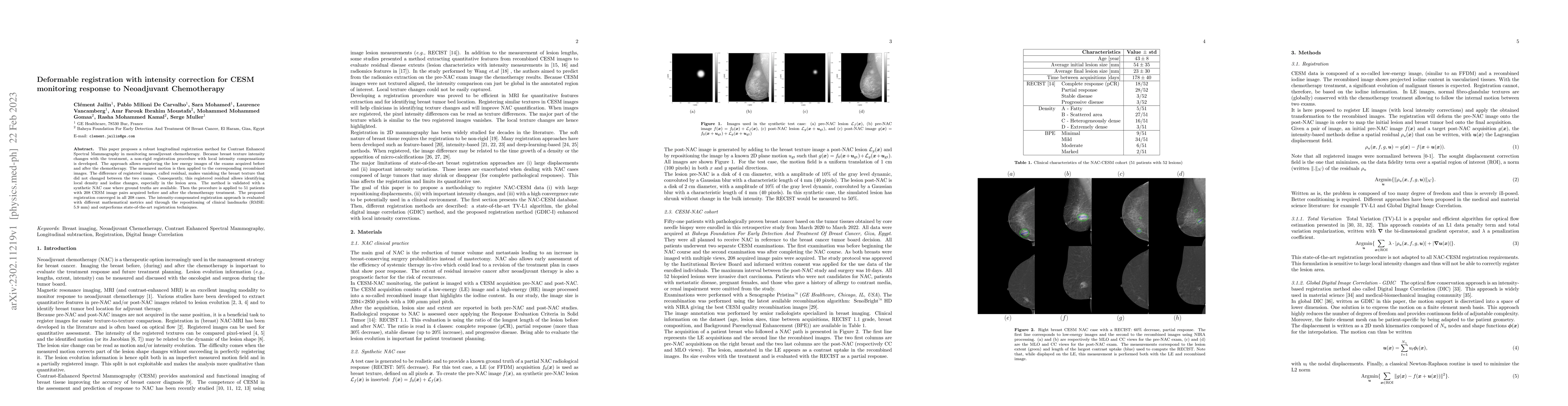 Thumbnail for Deformable registration with intensity correction for CESM monitoring
  response to Neoadjuvant Chemotherapy