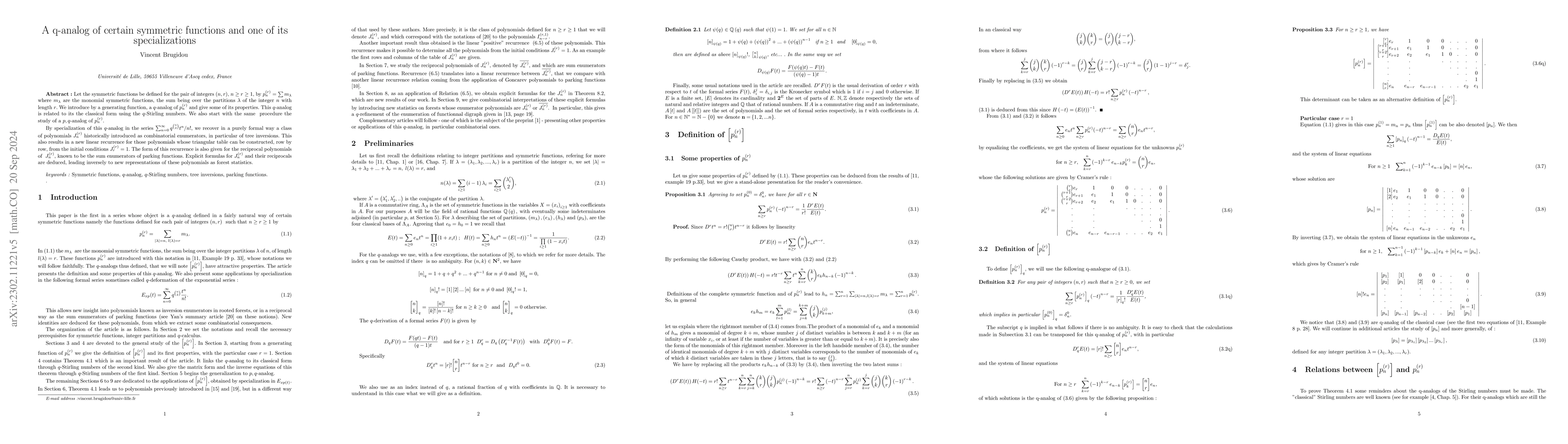 Thumbnail for A q-analog of certain symmetric functions and one of its specializations