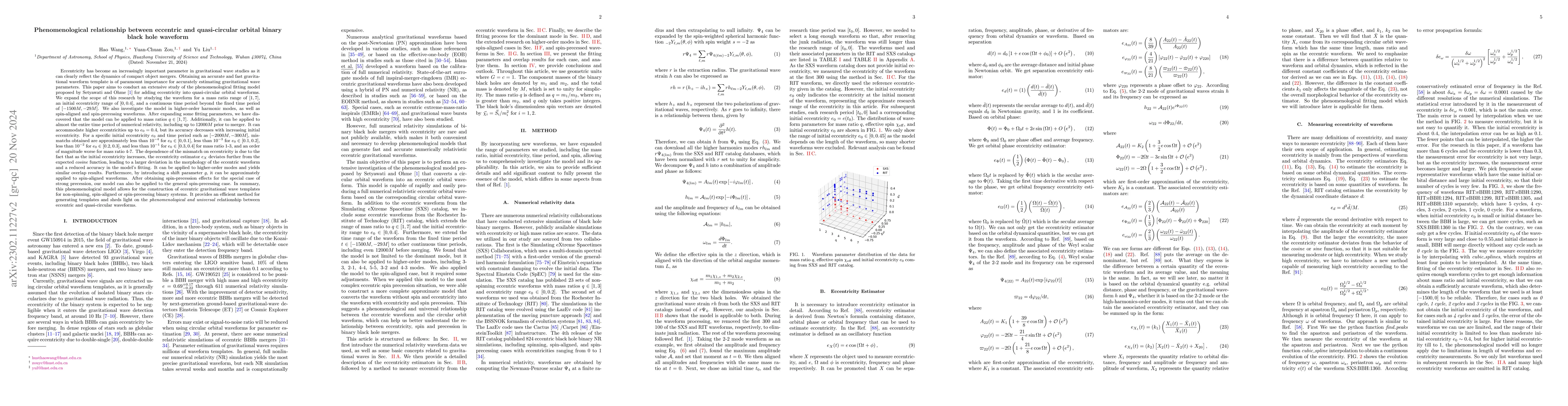 Thumbnail for Phenomenological relationship between eccentric and quasi-circular
  orbital binary black hole waveform