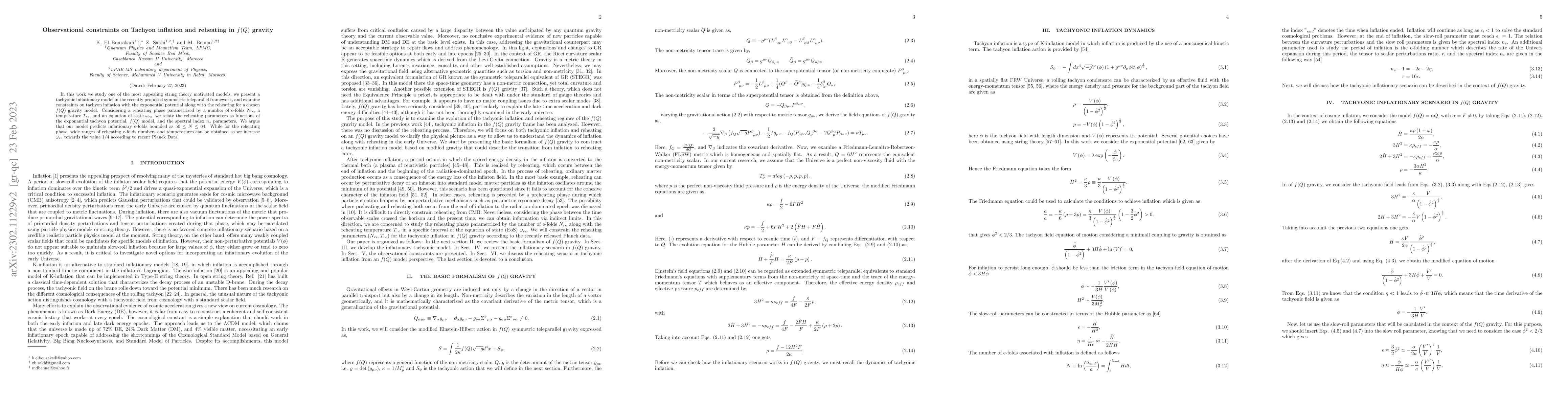 Thumbnail for Observational constraints on Tachyon inflation and reheating in f(Q)
  gravity