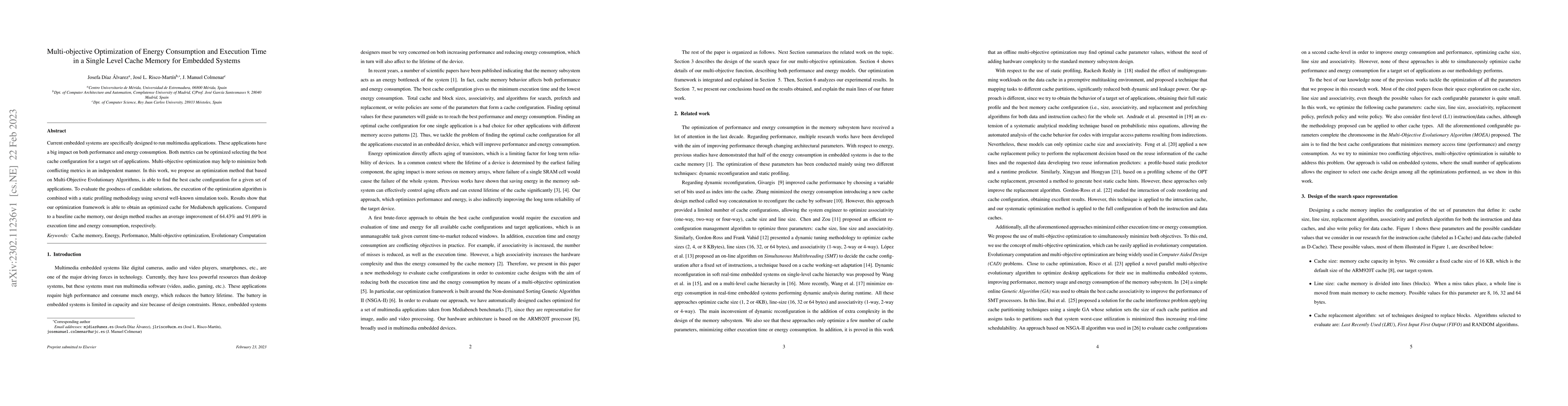 Thumbnail for Multi-objective optimization of energy consumption and execution time in
  a single level cache memory for embedded systems