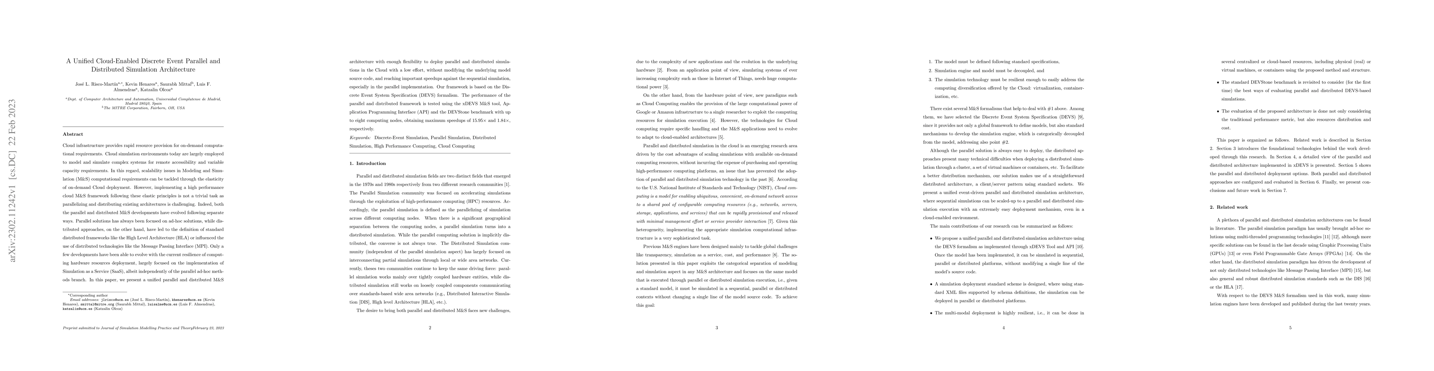 Thumbnail for A Unified Cloud-Enabled Discrete Event Parallel and Distributed
  Simulation Architecture