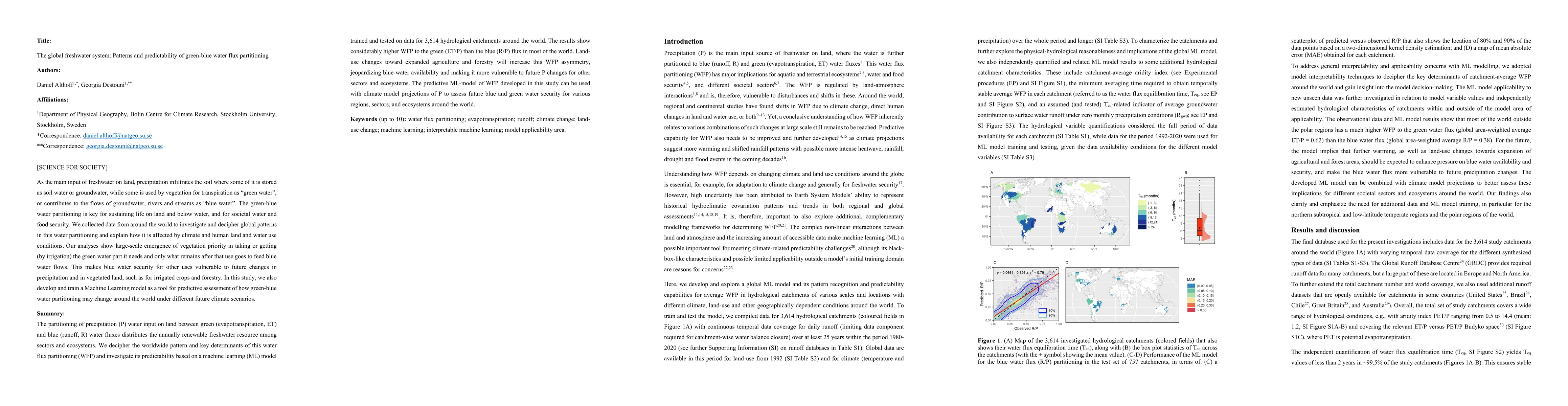 Thumbnail for The global freshwater system: Patterns and predictability of green-blue
  water flux partitioning
