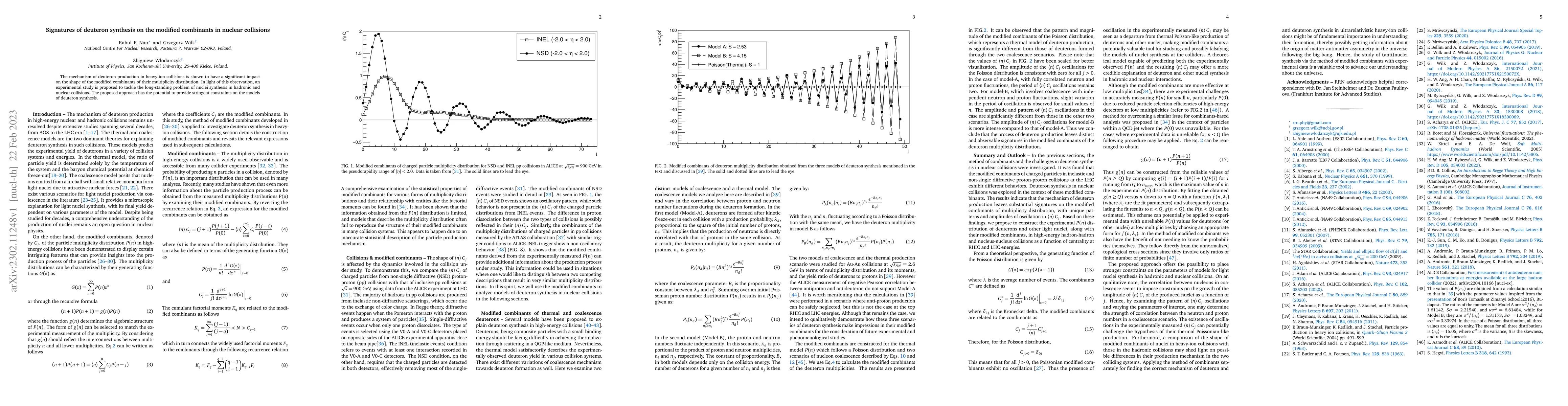 Thumbnail for Signatures of deuteron synthesis on the modified combinants in nuclear
  collisions