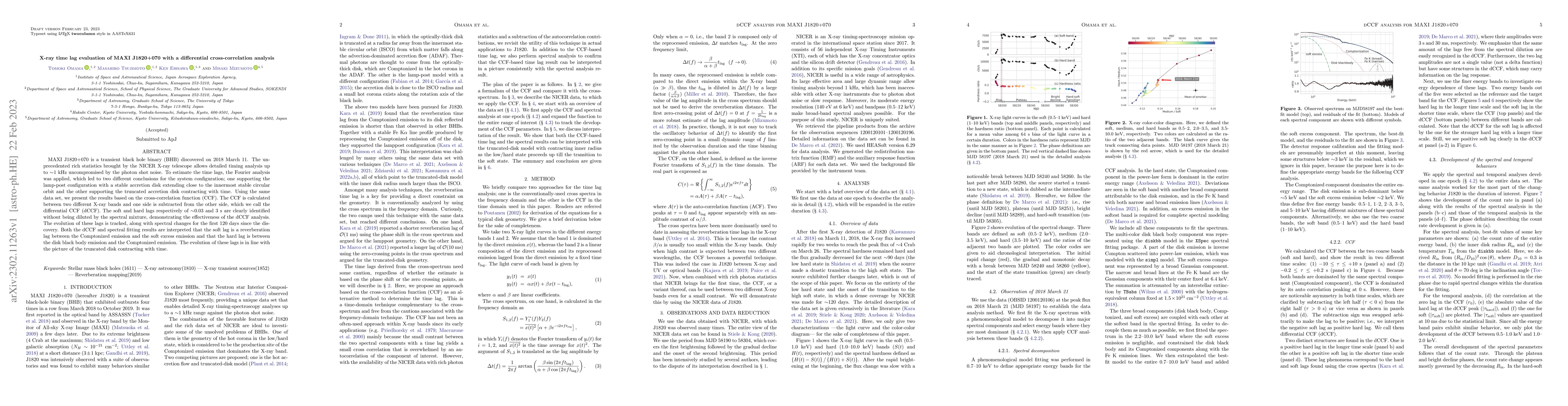 Thumbnail for X-ray time lag evaluation of MAXI J1820+070 with a differential
  cross-correlation analysis