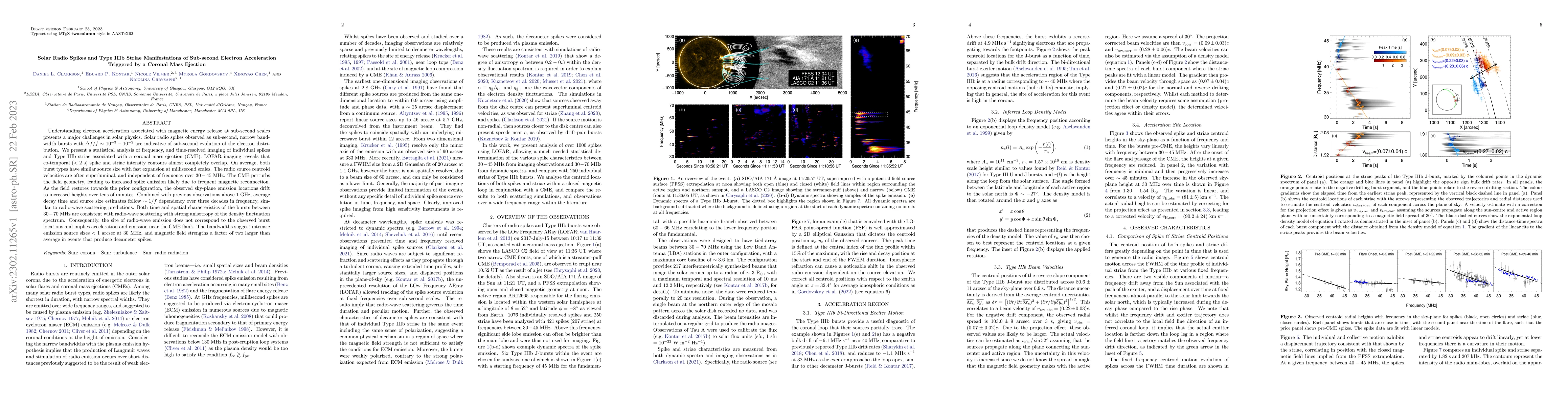 Thumbnail for Solar Radio Spikes and Type IIIb Striae Manifestations of Sub-second
  Electron Acceleration Triggered by a Coronal Mass Ejection
