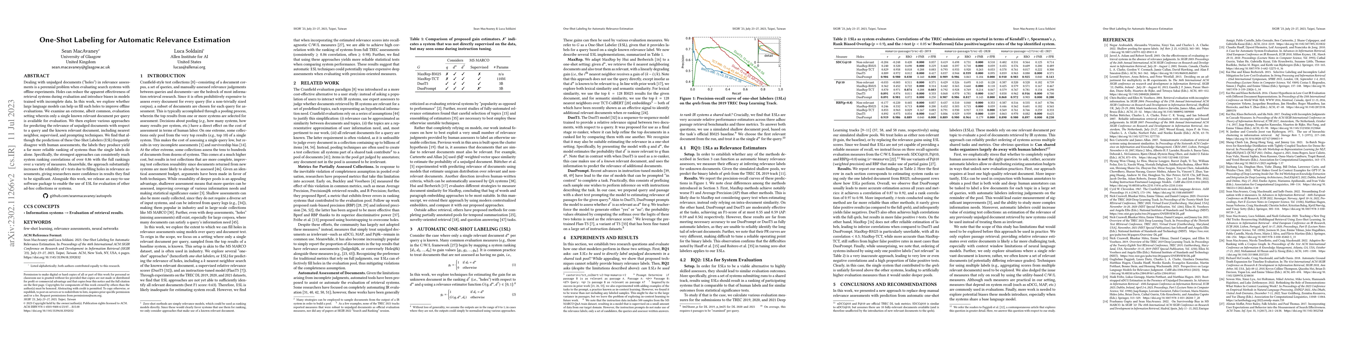 Thumbnail for One-Shot Labeling for Automatic Relevance Estimation