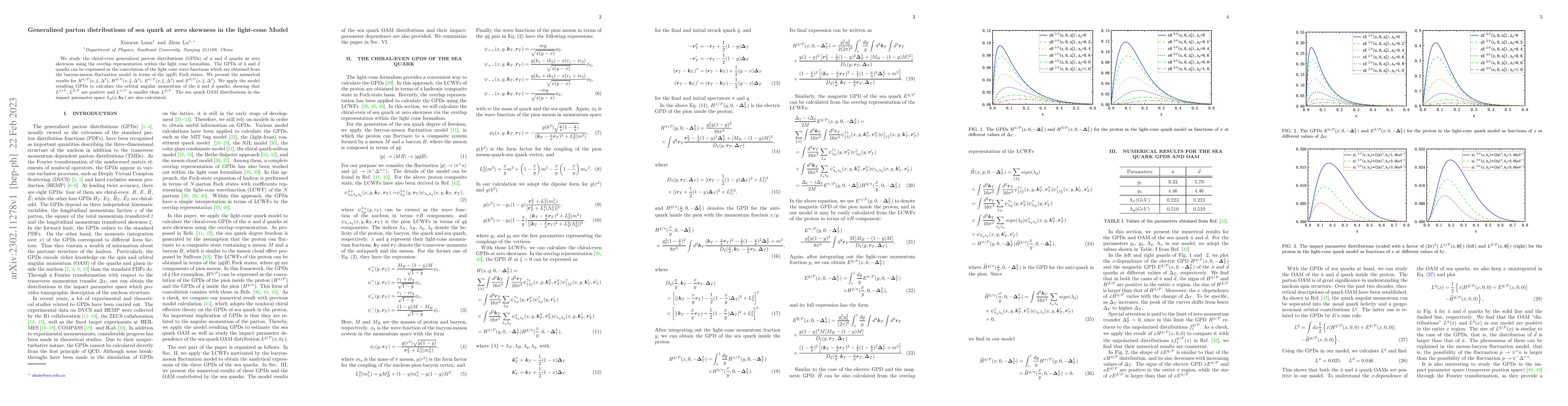 Thumbnail for Generalized parton distributions of sea quark at zero skewness in the
  light-cone Model