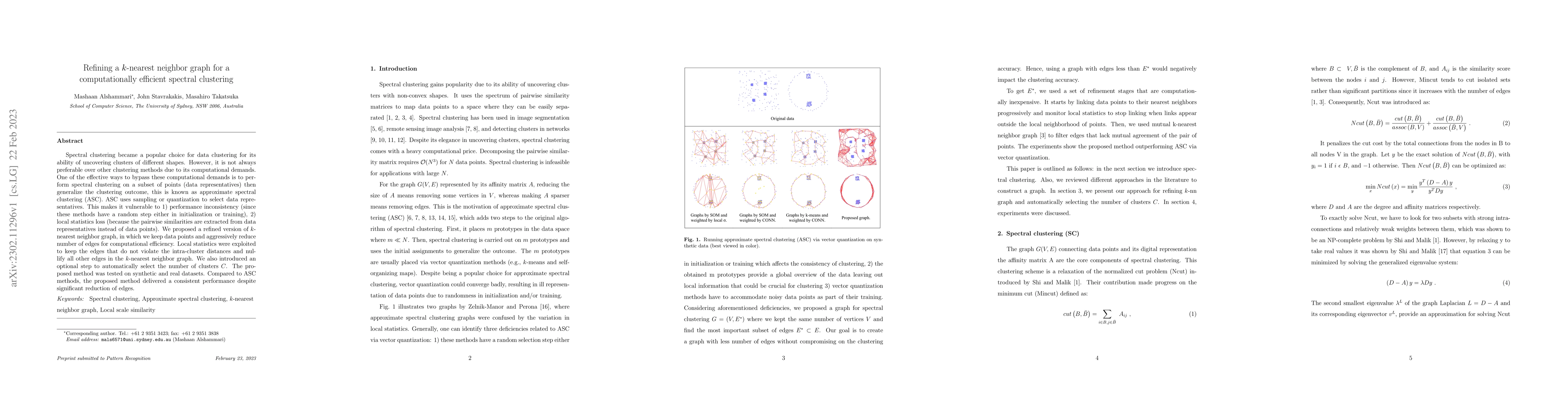 Thumbnail for Refining a $k$-nearest neighbor graph for a computationally efficient
  spectral clustering
