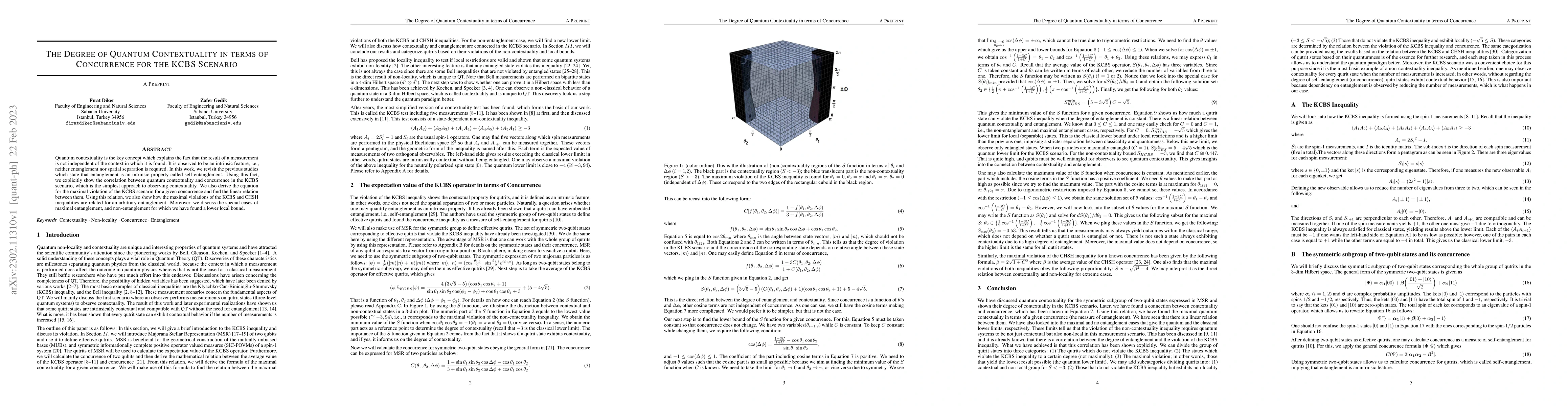 Thumbnail for The Degree of Quantum Contextuality in terms of Concurrence for the KCBS
  Scenario