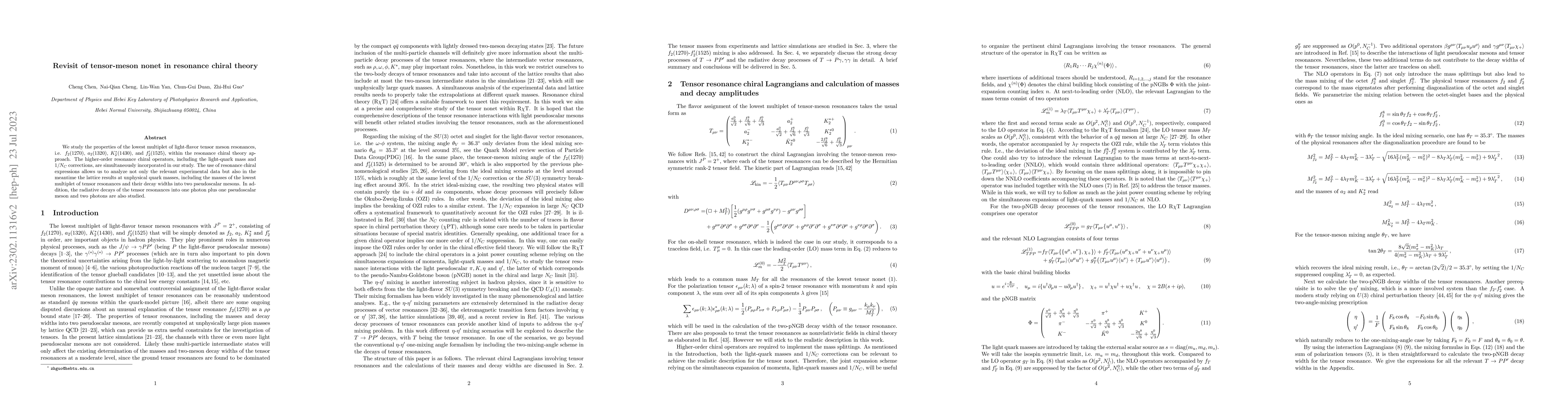 Thumbnail for Revisit of tensor-meson nonet in resonance chiral theory