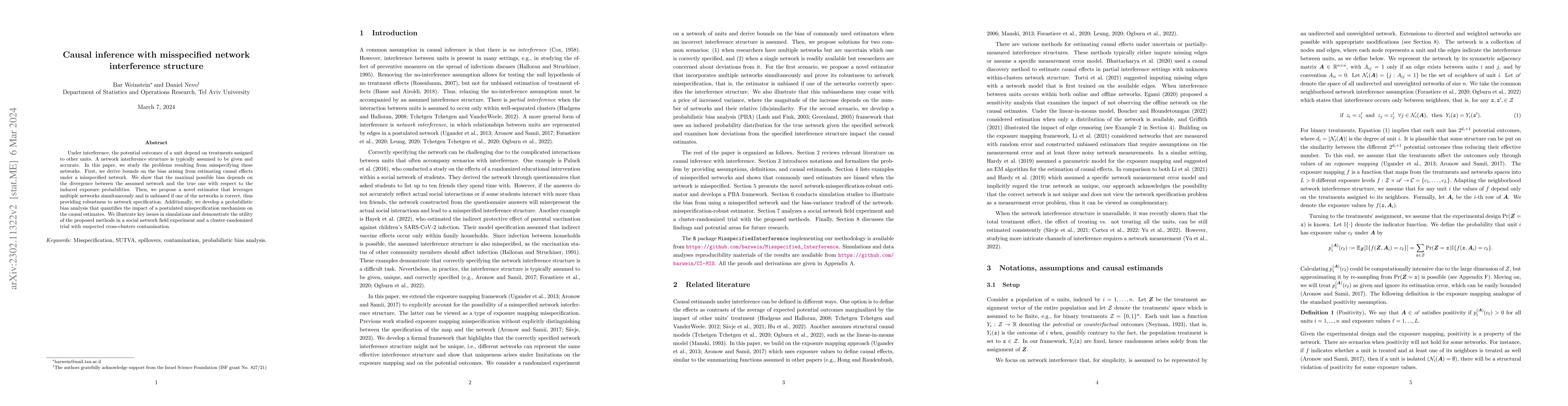 Thumbnail for Causal inference with misspecified network interference structure