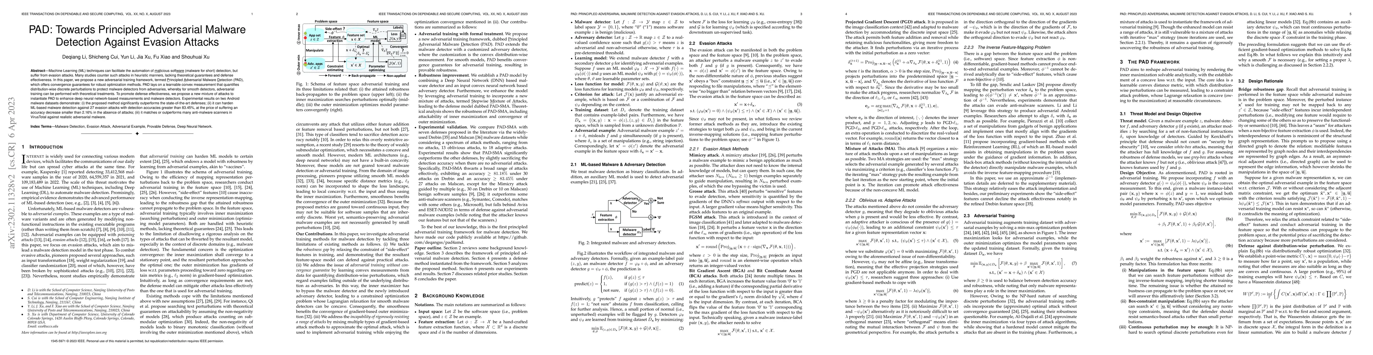 Thumbnail for PAD: Towards Principled Adversarial Malware Detection Against Evasion
  Attacks