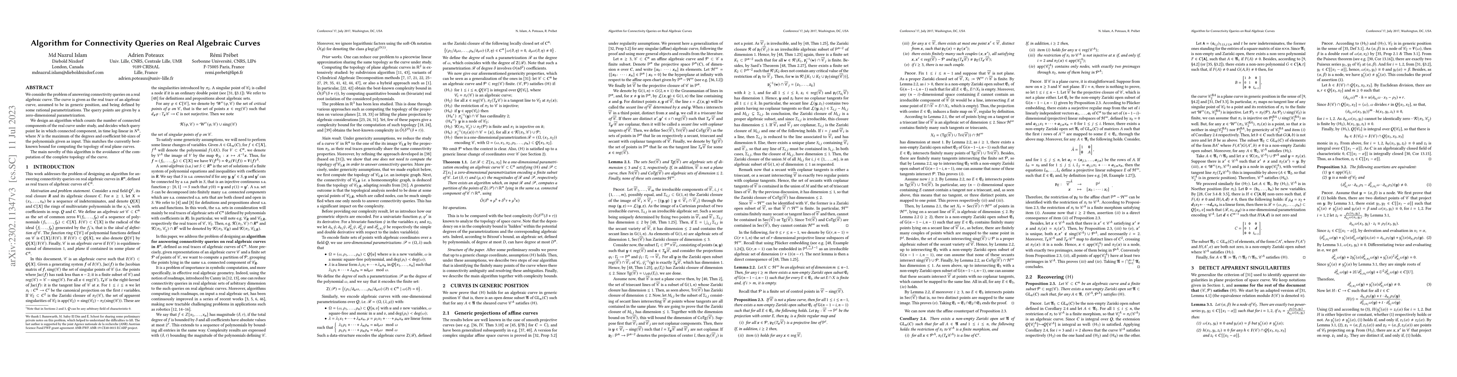 Thumbnail for Algorithm for connectivity queries on real algebraic curves