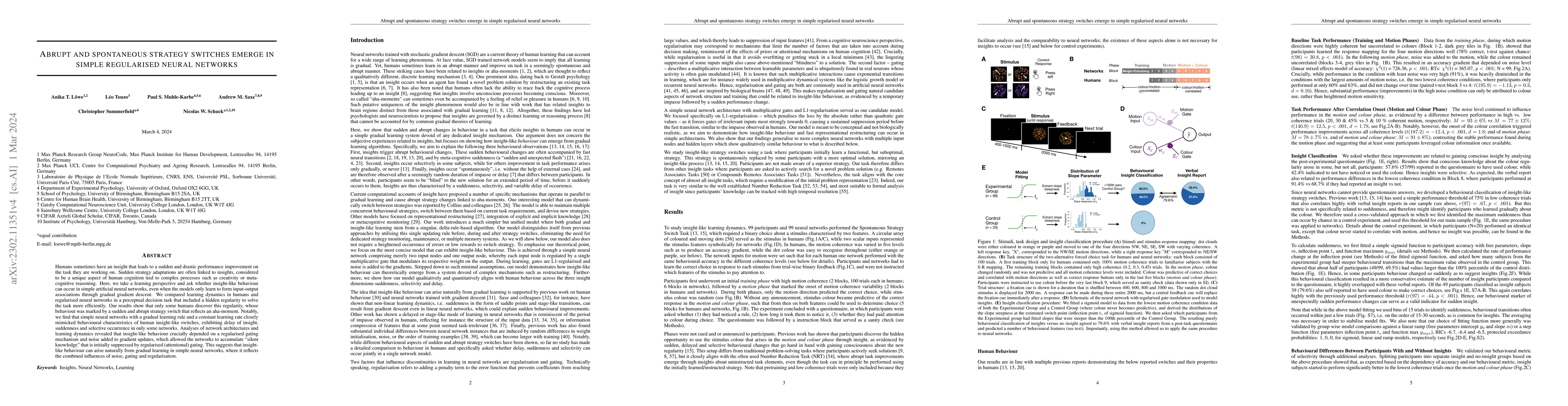 Thumbnail for Abrupt and spontaneous strategy switches emerge in simple regularised
  neural networks