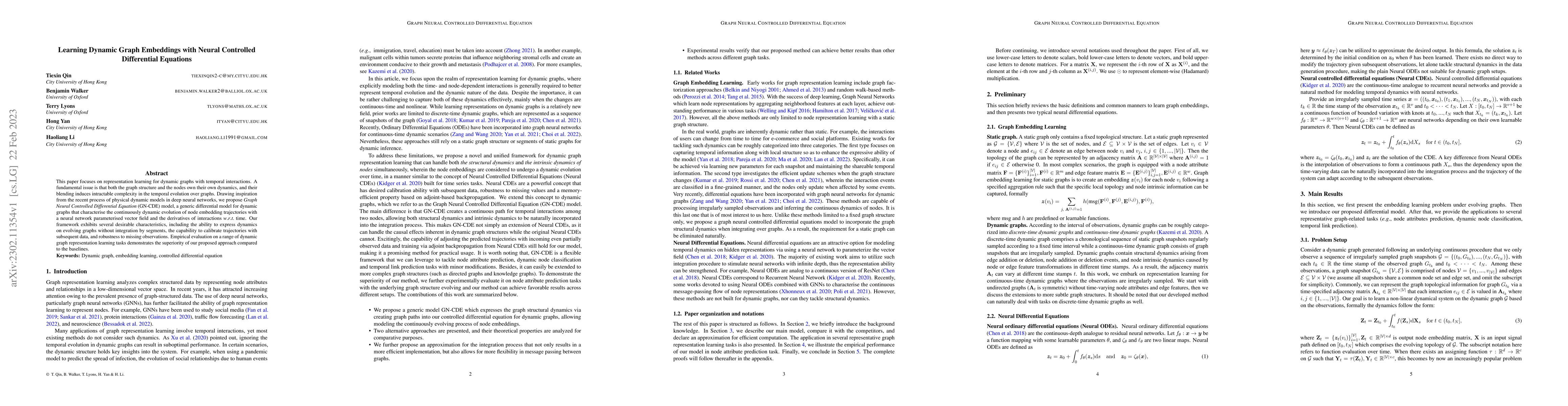 Thumbnail for Learning Dynamic Graph Embeddings with Neural Controlled Differential
  Equations