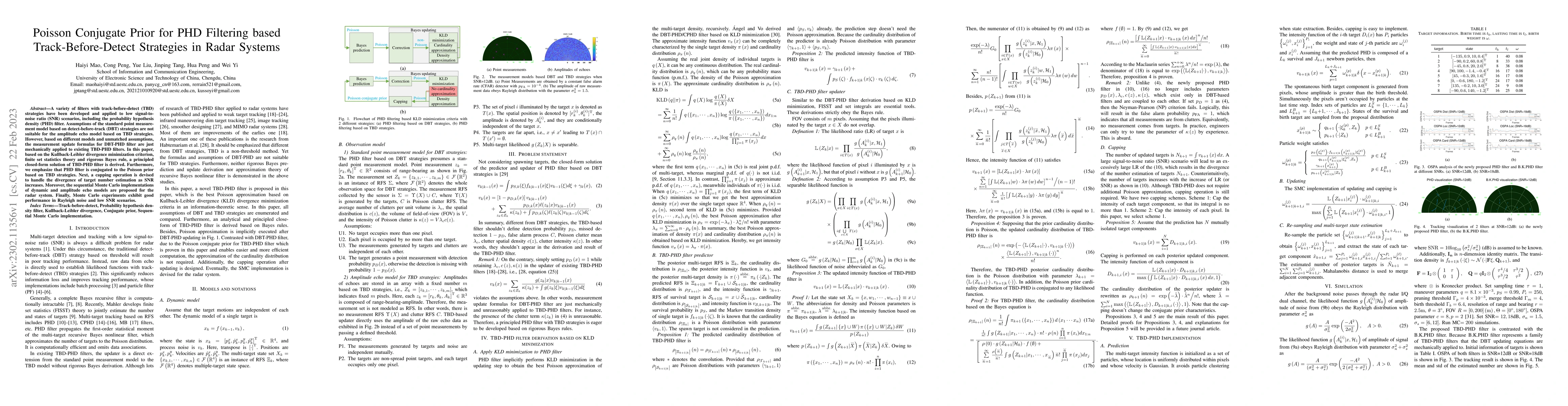 Thumbnail for Poisson Conjugate Prior for PHD Filtering based Track-Before-Detect
  Strategies in Radar Systems