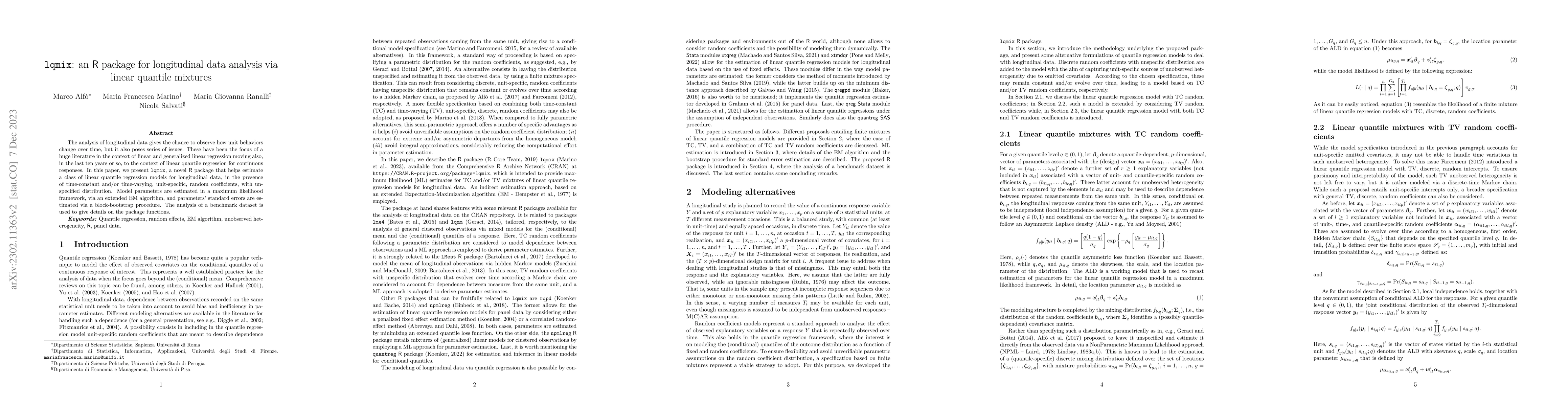 Thumbnail for lqmix: an R package for longitudinal data analysis via linear quantile
  mixtures