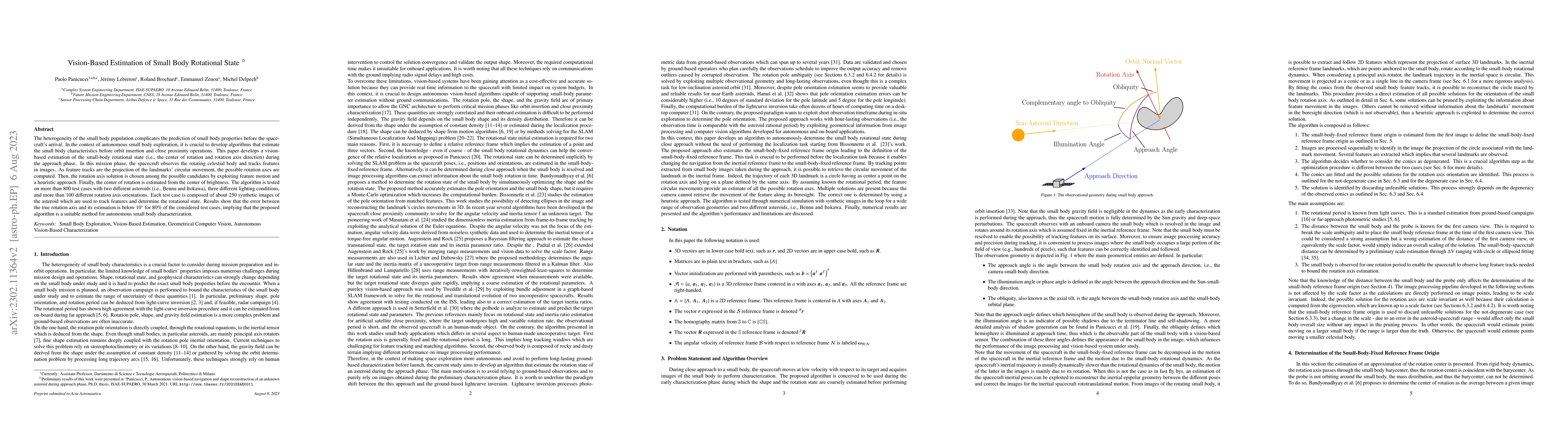 Thumbnail for Vision-Based Estimation of Small Body Rotational State during the
  Approach Phase