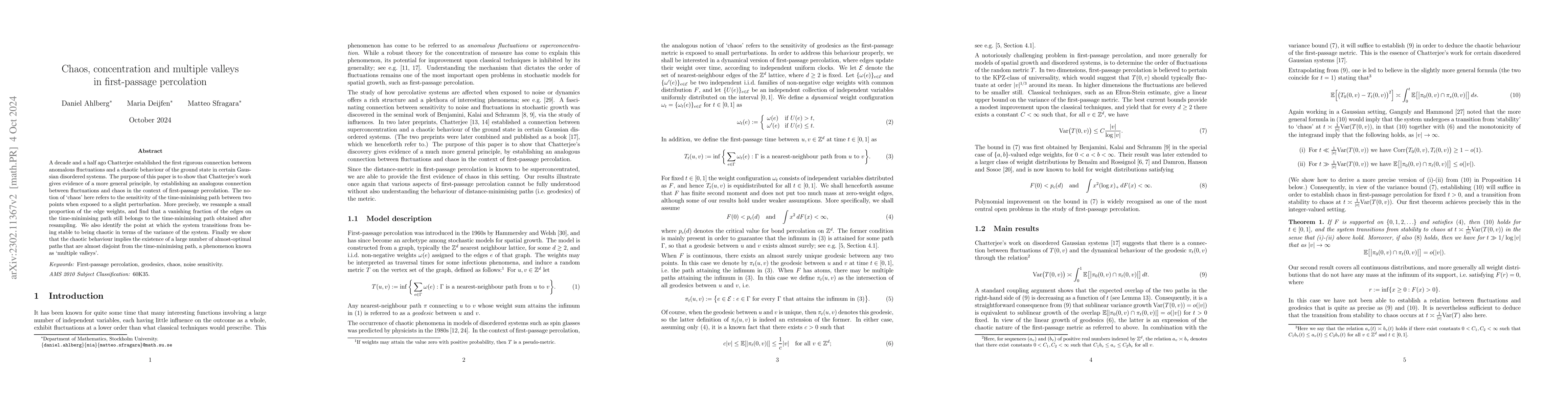 Thumbnail for Chaos, concentration and multiple valleys in first-passage percolation