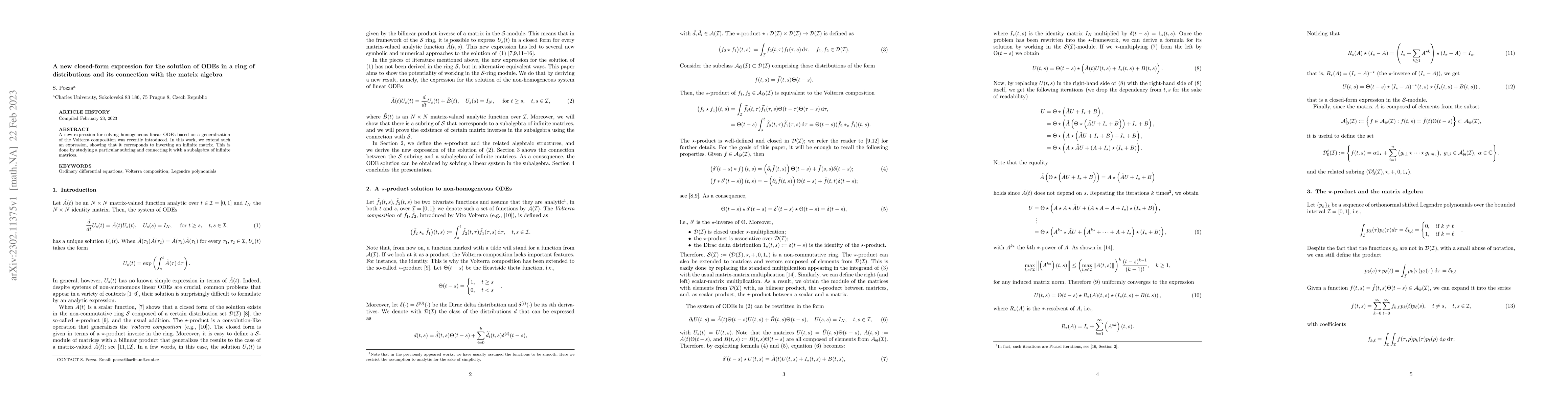 Thumbnail for A new closed-form expression for the solution of ODEs in a ring of
  distributions and its connection with the matrix algebra