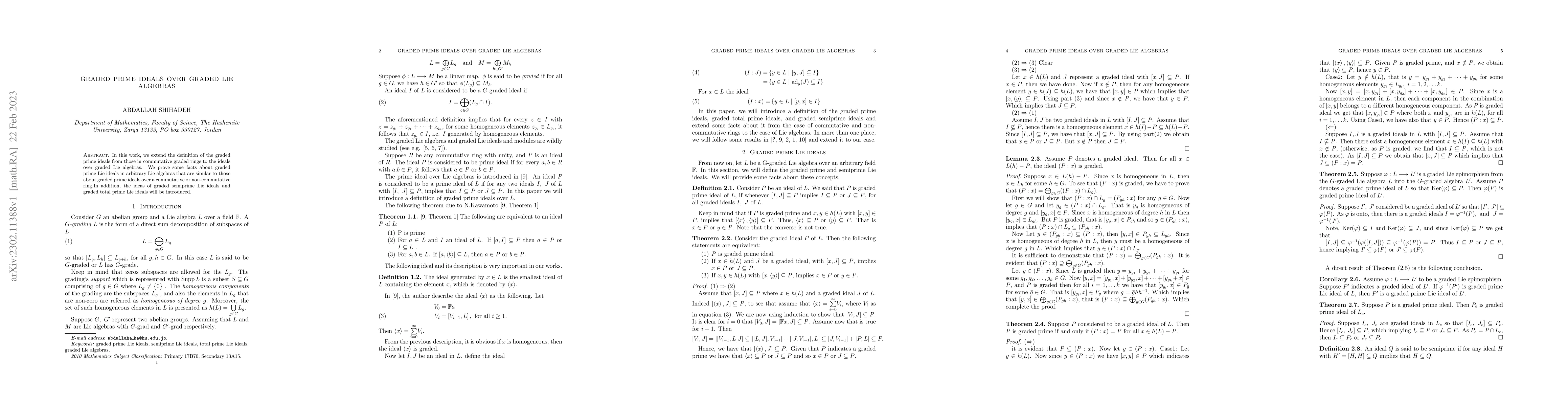 Thumbnail for Graded prime ideals over graded Lie algebras